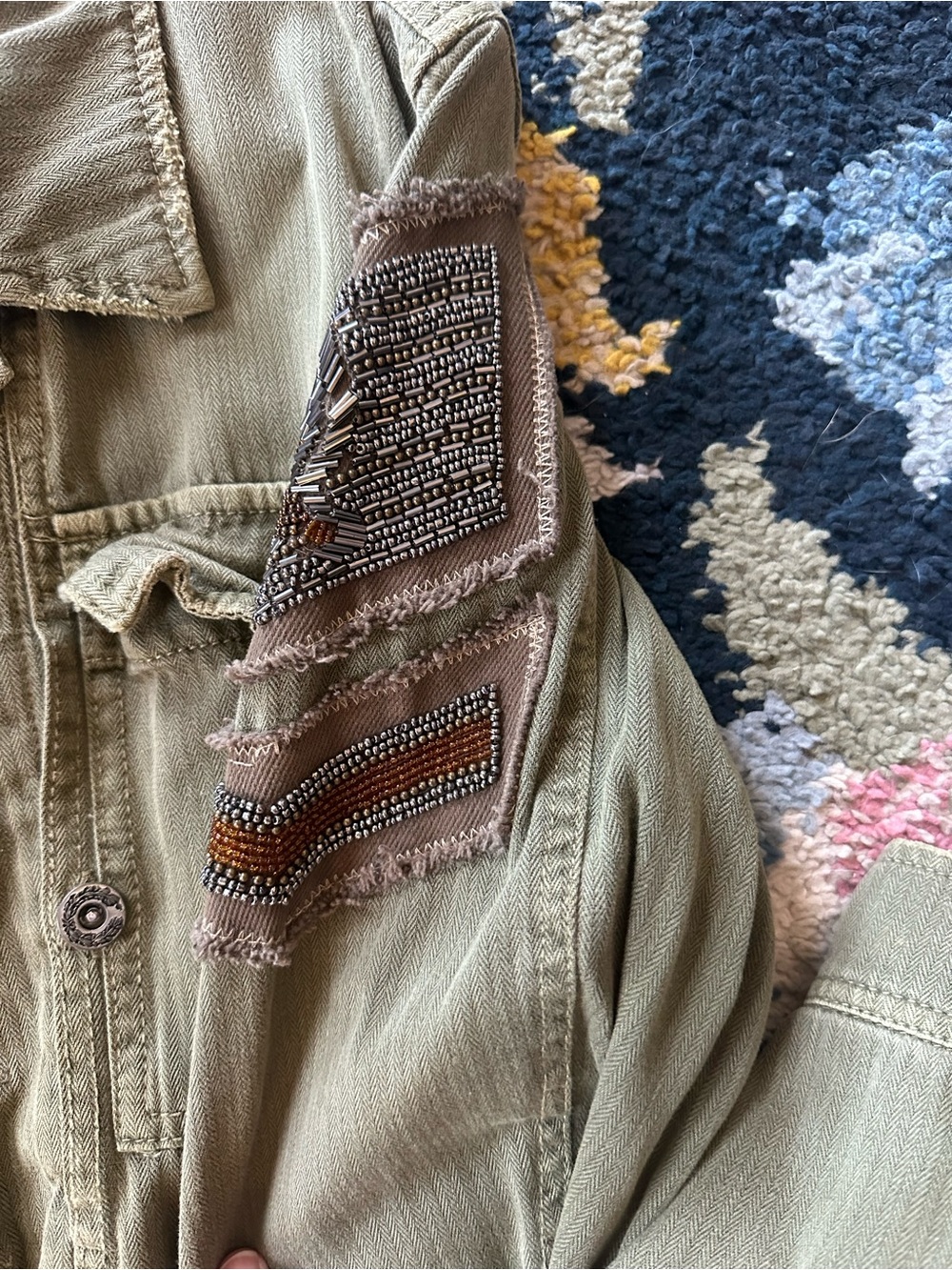 Free People Olive Green Utility Jacket with Patch Detail - Picture 5 of 5